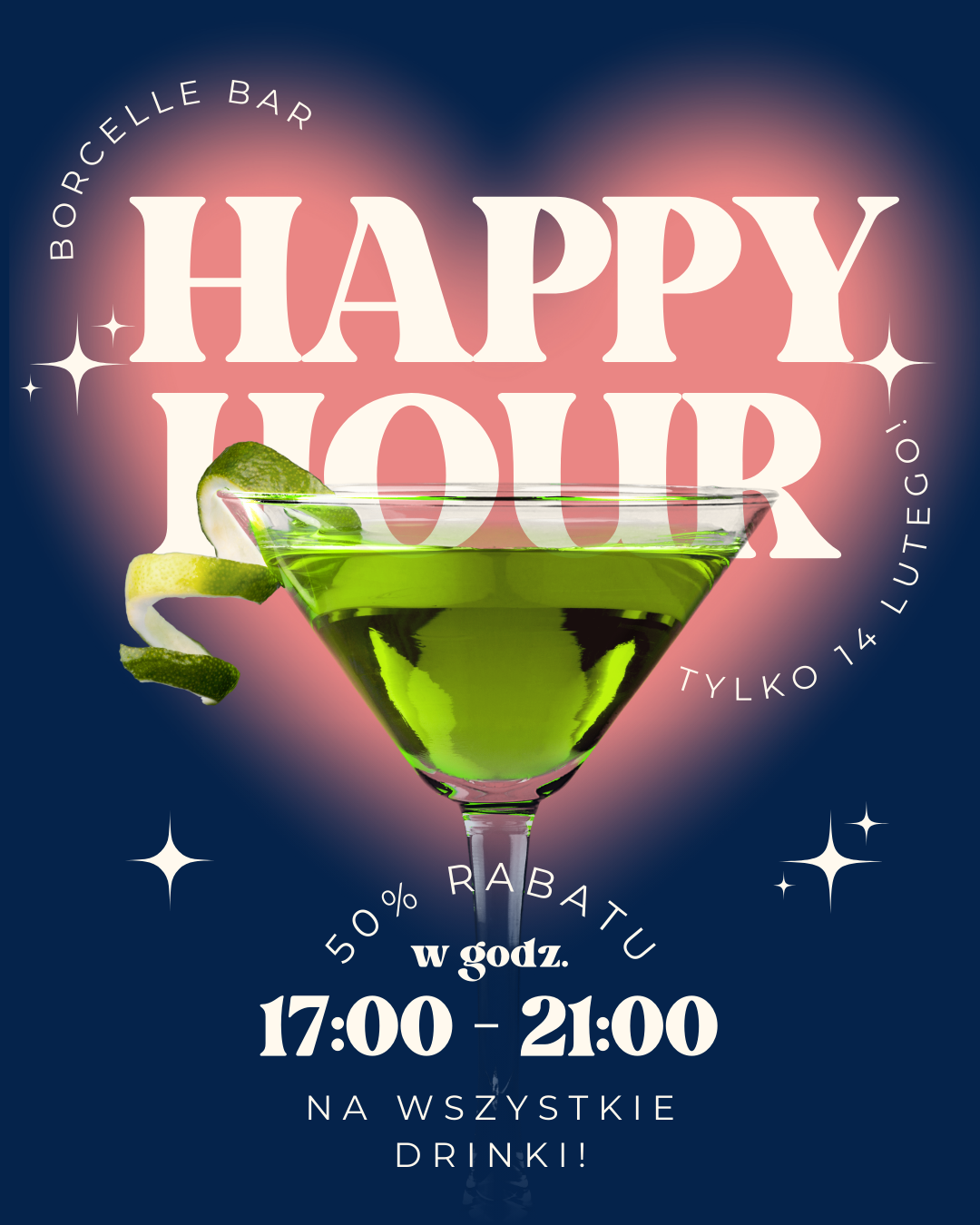 Granatowy Nowoczesny Walentynki Happy Hour Bar Post na Instagram